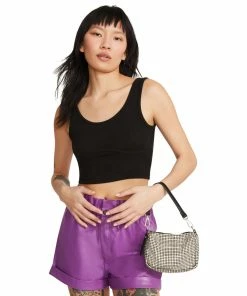 STEVEMADDEN WOMEN'S CLOTHING RIBBED CROPPED TANK BLACK