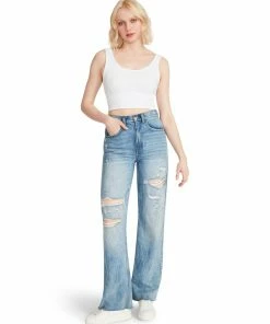 STEVEMADDEN WOMEN'S CLOTHING RIBBED CROPPED TANK WHITE