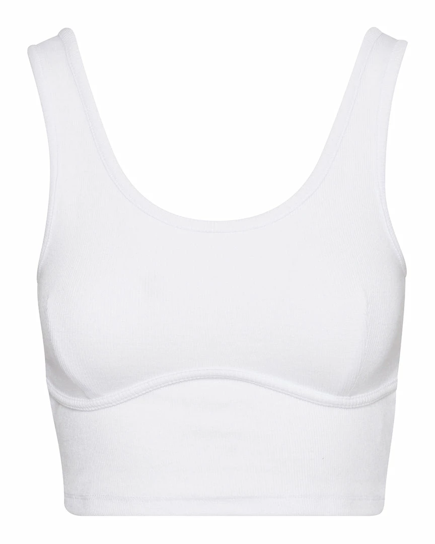 STEVEMADDEN WOMEN'S CLOTHING RIBBED CROPPED TANK WHITE
