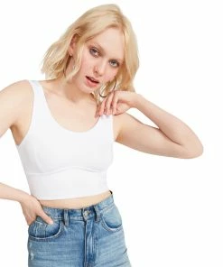 STEVEMADDEN WOMEN'S CLOTHING RIBBED CROPPED TANK WHITE