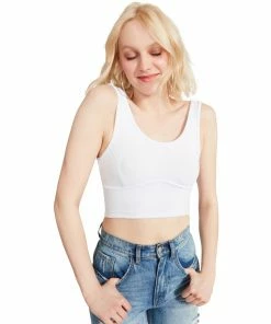 STEVEMADDEN WOMEN'S CLOTHING RIBBED CROPPED TANK WHITE