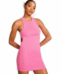 STEVEMADDEN WOMEN'S CLOTHING OPEN BACK DRESS PINK