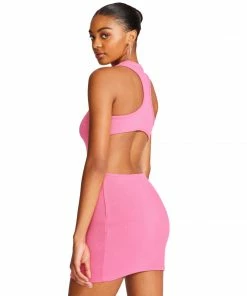 STEVEMADDEN WOMEN'S CLOTHING OPEN BACK DRESS PINK