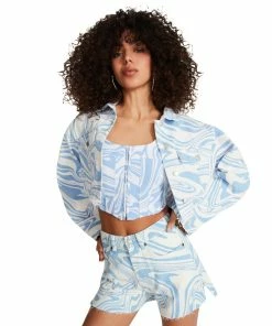 STEVEMADDEN SWIRL DENIM JACKET BLUE NEW & NOW