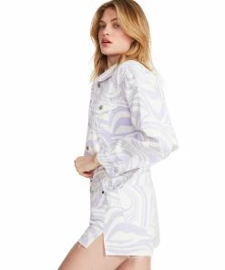 STEVEMADDEN NEW & NOW SWIRL DENIM JACKET PURPLE