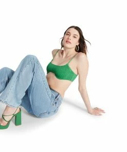 STEVEMADDEN WOMEN'S CLOTHING SMOCKED BRA SET GREEN