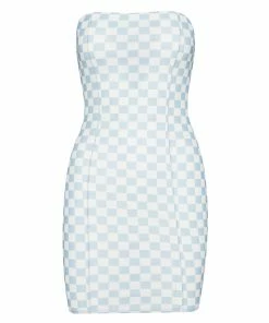 STEVEMADDEN CHECKERED TUBE DRESS BLUE