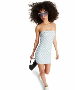 STEVEMADDEN CHECKERED TUBE DRESS BLUE