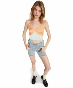 STEVEMADDEN SATIN LACE CAMI BLUE WOMEN'S CLOTHING