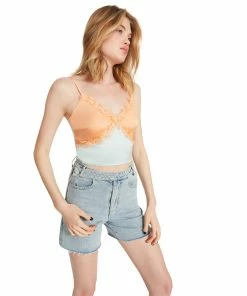 STEVEMADDEN SATIN LACE CAMI BLUE WOMEN'S CLOTHING