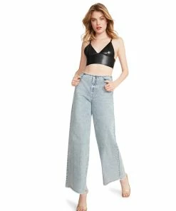 STEVEMADDEN WOMEN'S CLOTHING FAUX LEATHER BRALETTE BLACK