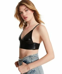 STEVEMADDEN WOMEN'S CLOTHING FAUX LEATHER BRALETTE BLACK