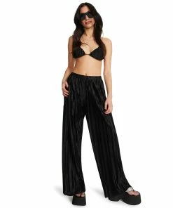 STEVEMADDEN PLISSE PANT SET BLACK WOMEN'S CLOTHING