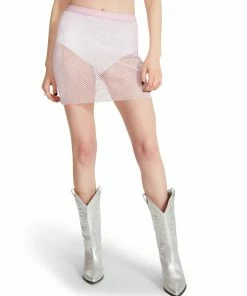 STEVEMADDEN MESH RHINESTONE SKIRT PINK WOMEN'S CLOTHING