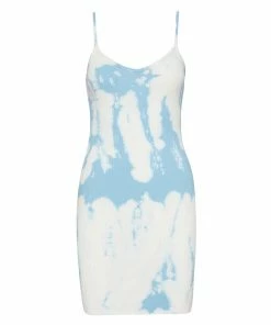 STEVEMADDEN TIE-DYE MINI DRESS BLUE WOMEN'S CLOTHING