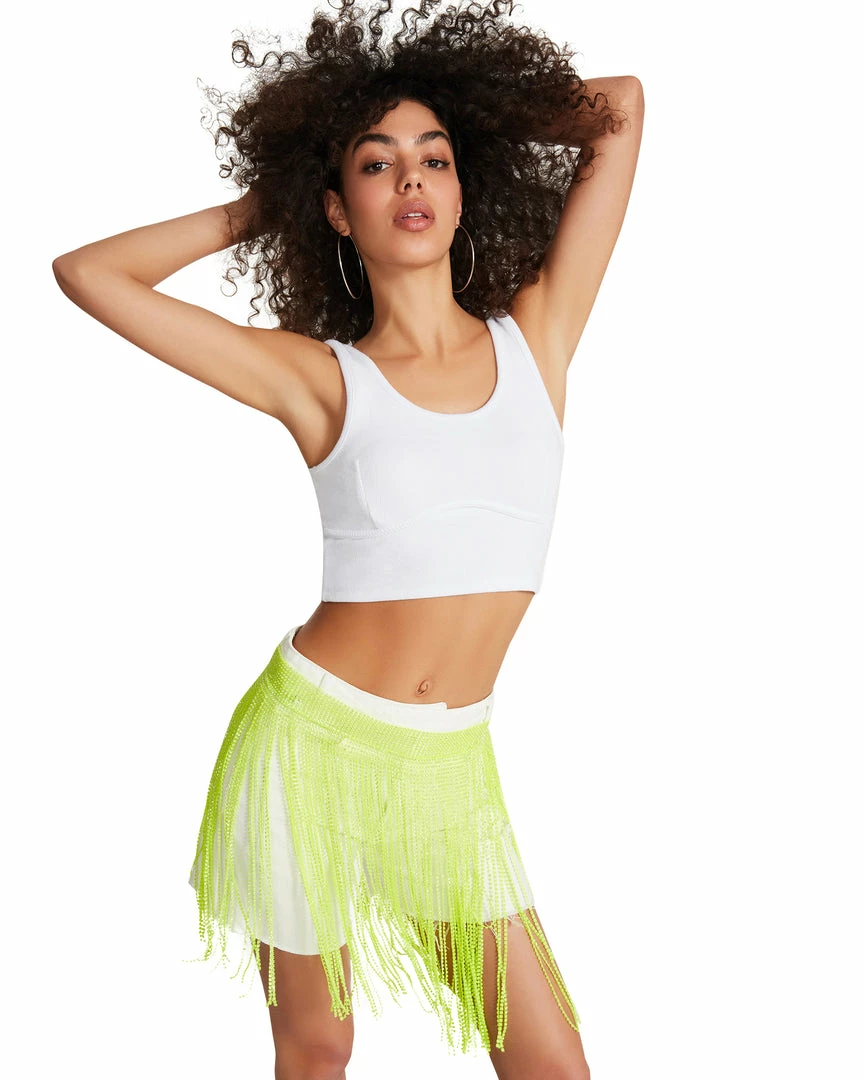 STEVEMADDEN WOMEN'S CLOTHING RIBBED CROPPED TANK WHITE