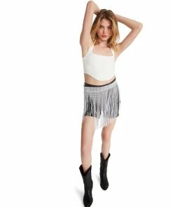 STEVEMADDEN RHINESTONE FRINGE BELT WHITE