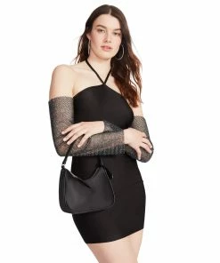 STEVEMADDEN RHINESTONE SLEEVE MINI DRESS BLACK WOMEN'S CLOTHING