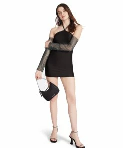 STEVEMADDEN RHINESTONE SLEEVE MINI DRESS BLACK WOMEN'S CLOTHING