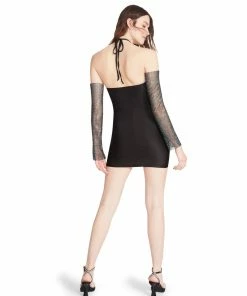 STEVEMADDEN RHINESTONE SLEEVE MINI DRESS BLACK WOMEN'S CLOTHING