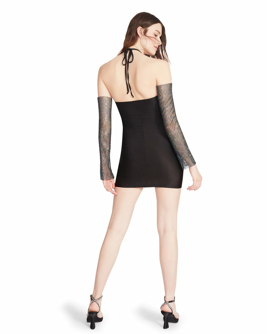 STEVEMADDEN RHINESTONE SLEEVE MINI DRESS BLACK WOMEN'S CLOTHING