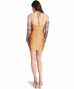 STEVEMADDEN RHINESTONE SLEEVE MINI DRESS BROWN WOMEN'S CLOTHING