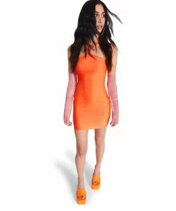 STEVEMADDEN RHINESTONE SLEEVE MINI DRESS ORANGE Shop All