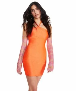 STEVEMADDEN RHINESTONE SLEEVE MINI DRESS ORANGE Shop All
