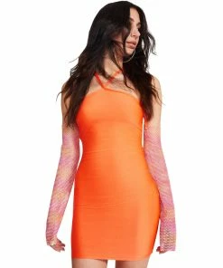 STEVEMADDEN RHINESTONE SLEEVE MINI DRESS ORANGE Shop All