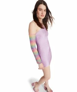 STEVEMADDEN RHINESTONE SLEEVE MINI DRESS PURPLE WOMEN'S CLOTHING