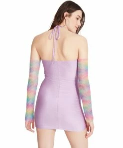 STEVEMADDEN RHINESTONE SLEEVE MINI DRESS PURPLE WOMEN'S CLOTHING