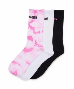 STEVEMADDEN TIE DYE LOGO CREW SOCKS PINK MULTI NEW & NOW