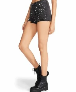 SteveMadden Shop All RHINESTONE DISTRESSED DENIM SHORTS BLACK
