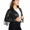 SteveMadden Y2K VIBES FRINGE FAUX LEATHER JACKET BLACK