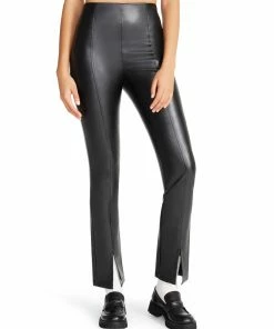 SteveMadden WOMEN'S CLOTHING SLIT FRONT FAUX LEATHER PANT BLACK