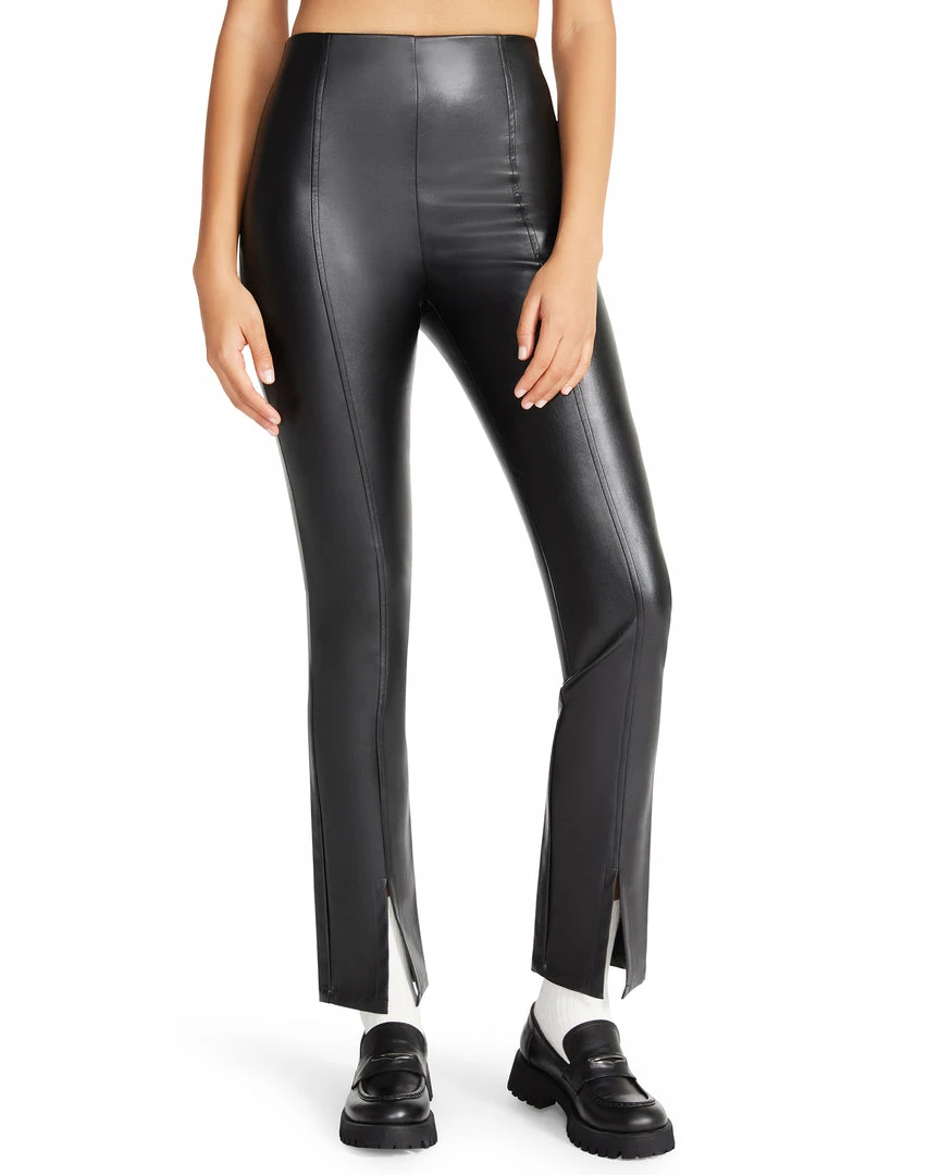 SteveMadden WOMEN'S CLOTHING SLIT FRONT FAUX LEATHER PANT BLACK