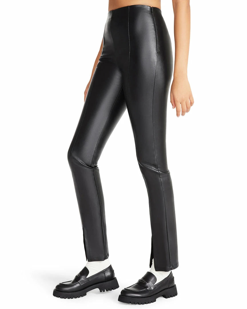 SteveMadden WOMEN'S CLOTHING SLIT FRONT FAUX LEATHER PANT BLACK