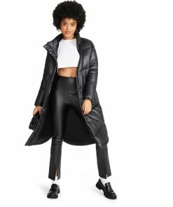 SteveMadden WOMEN'S CLOTHING SLIT FRONT FAUX LEATHER PANT BLACK