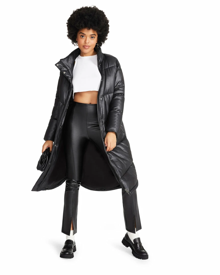 SteveMadden WOMEN'S CLOTHING SLIT FRONT FAUX LEATHER PANT BLACK