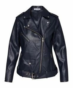 SteveMadden WOMEN'S CLOTHING VEGAN LEATHER JACKET NAVY