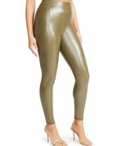 SteveMadden Y2K VIBES FAUX LEATHER LEGGINGS OLIVE