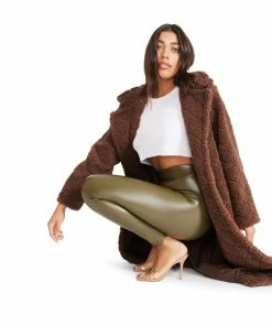 SteveMadden Y2K VIBES FAUX LEATHER LEGGINGS OLIVE