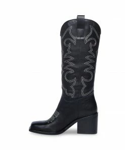 SteveMadden STAMPEDE BLACK LEATHER WOMEN’S SHOES