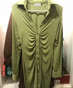 Recurate LONG SLEEVE BUTTON UP DRESS LIME - SM REBOOTED